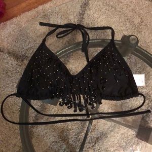 Black Fringe Swim Top